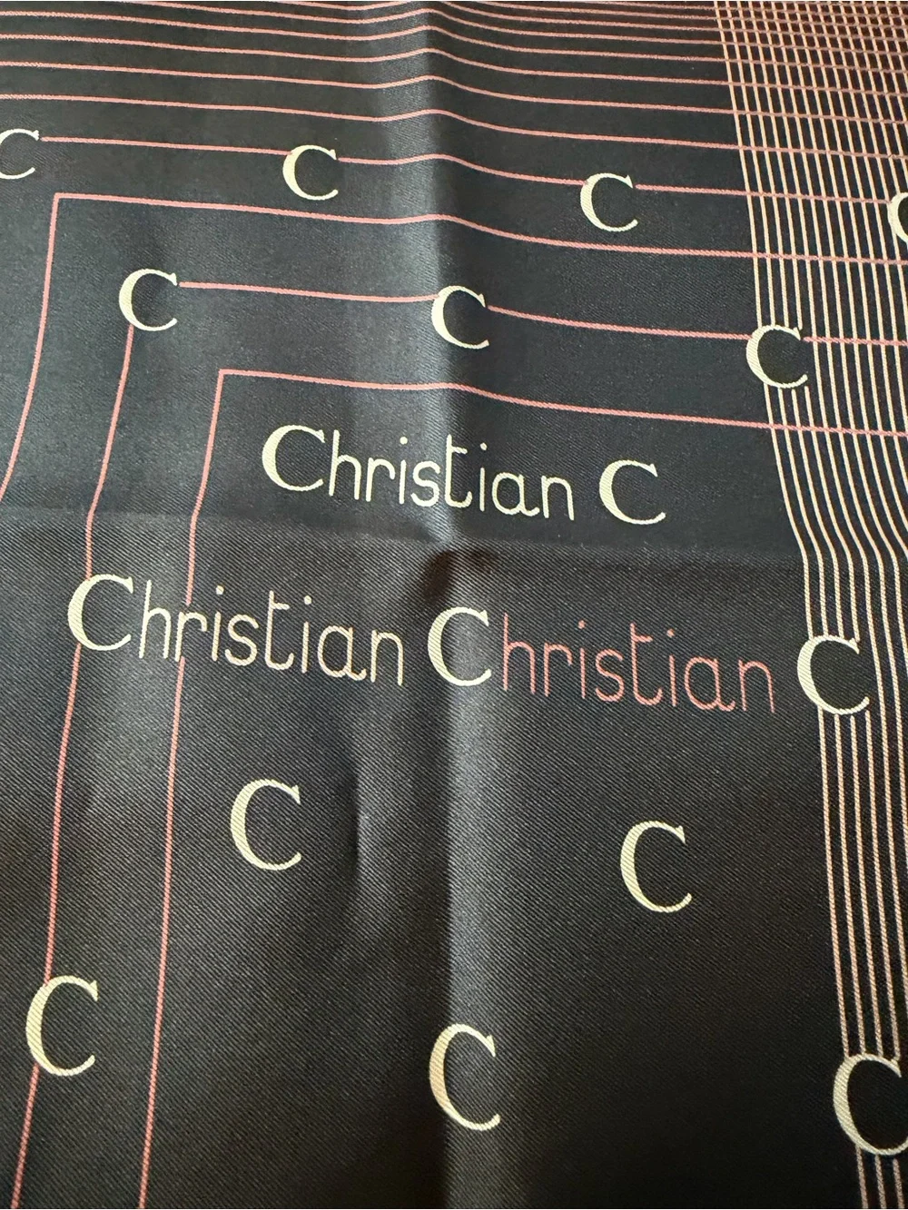 EUC- Christian Dior black and rose square silk scarf